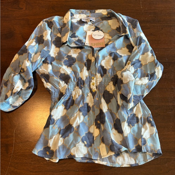 Alex & Parker XL 3/4 Sleeve Blue Tile Blouse - Picture 1 of 2